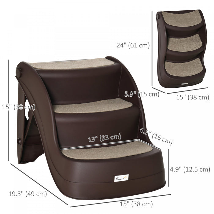 Pawhut Portable Pet Stairs Foldable Steps For Small Dogs And Cats 3-step With Non-slip Treads For Be