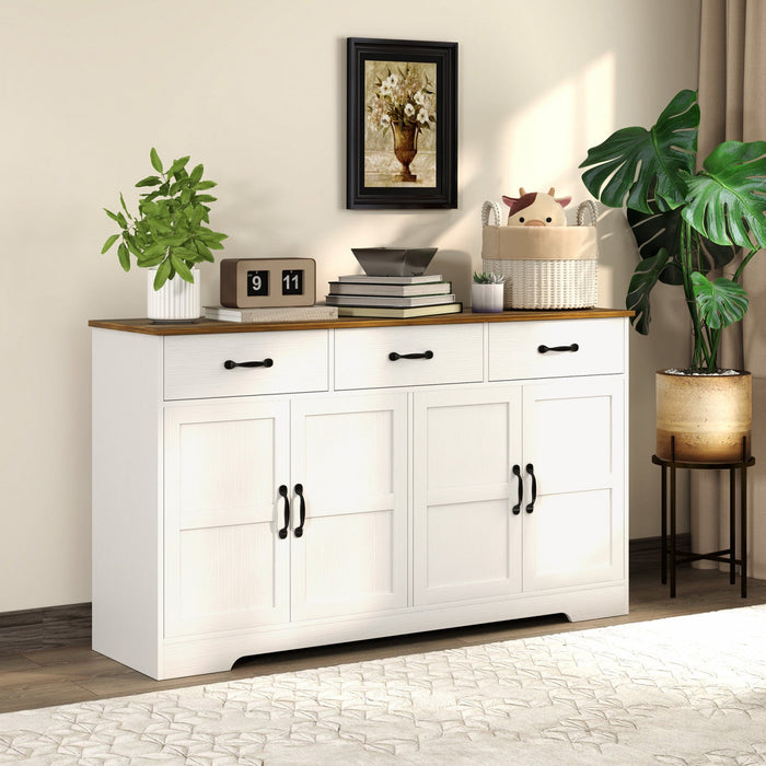 HOMCOM Sideboard Cabinet, Coffee Bar Cabinet with Drawers, Distressed White