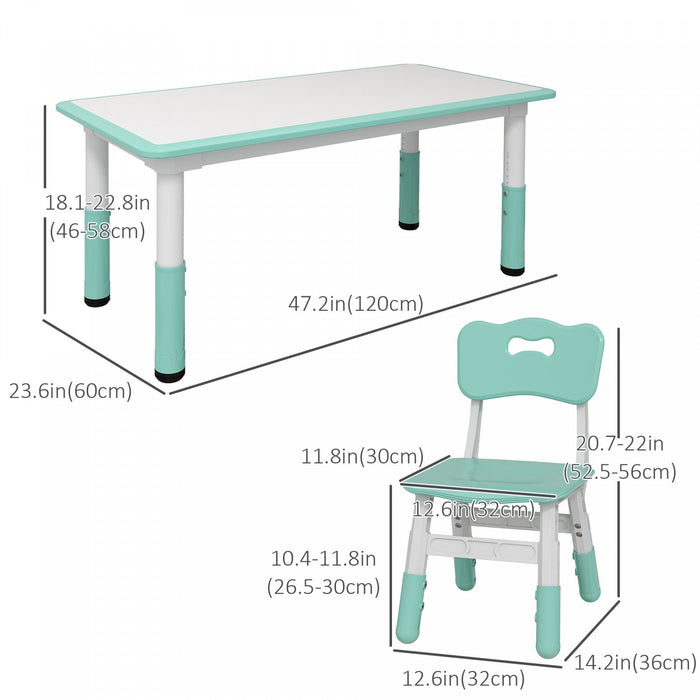 Qaba Kids Table And Chair Set With 4 Chairs, Adjustable Height, Easy To Clean Table Surface, For 1.5