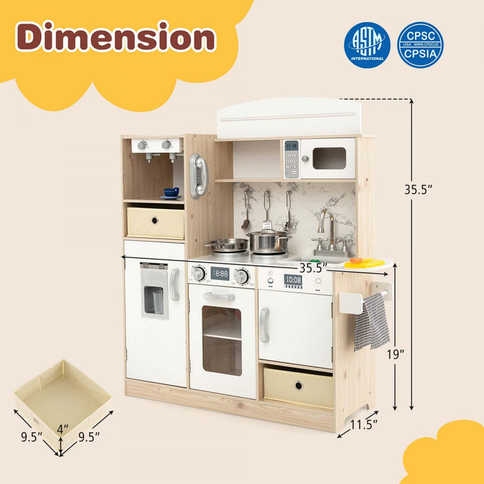 Costway Kids Pretend Play Kitchen Wooden Toy Playset With Led Lighting & Coffee Maker