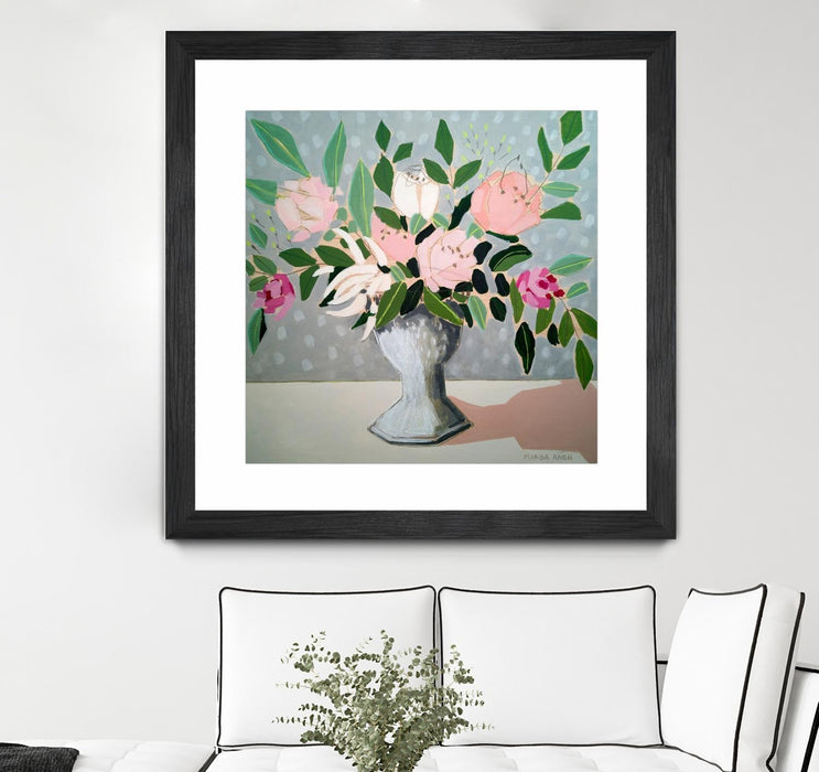 \"Spring Florals 1\" Matted and Framed Black 30x30 Wall Art