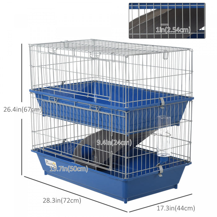 Pawhut Metal Small Animal Cage, 2-tier Guinea Pig Cage With 2 Doors, Platforms, Wide Ramp, Dish And 