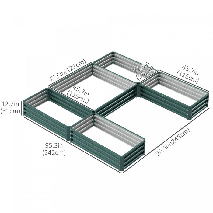 Outsunny 8×8×1ft Raised Garden Bed Kit，5 Pcs Outdoor Metal Planter Box For Vegetables, Flowers, Herb