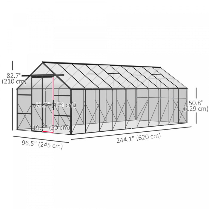 Outsunny Polycarbonate Greenhouse Kit With Vent Rain Gutter Door, Black