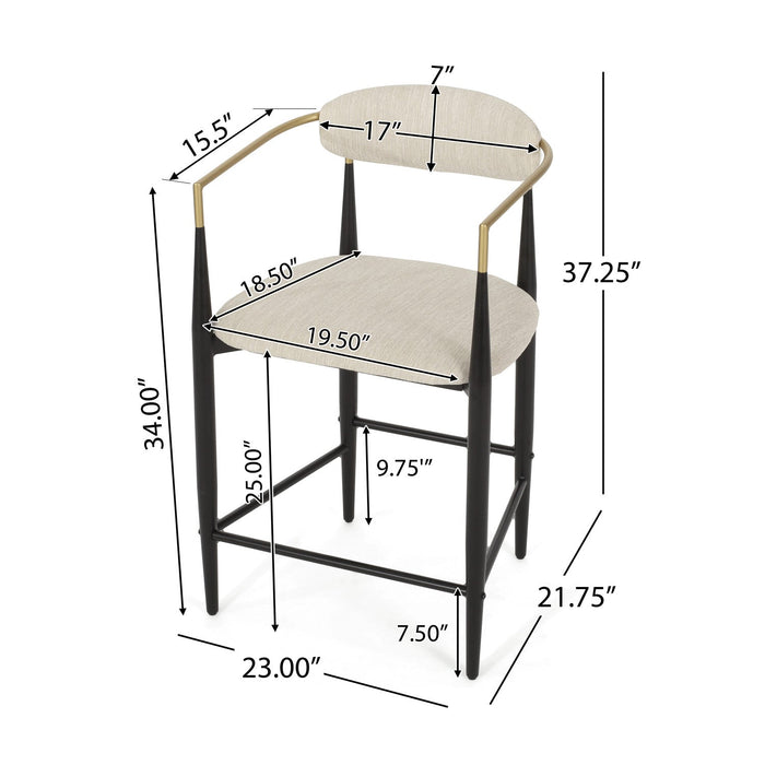 Aubrey Counter Stool Set Of 2 With Open Back,fabric Upholstery, Metal Frame - Beige 