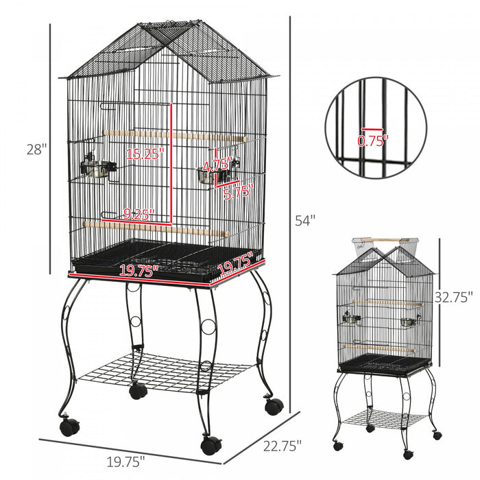 Pawhut Bird Cage 57 Inch Flight Cage For Cockatiel, Conure With Rolling Stand, Pull Out Tray, Storag