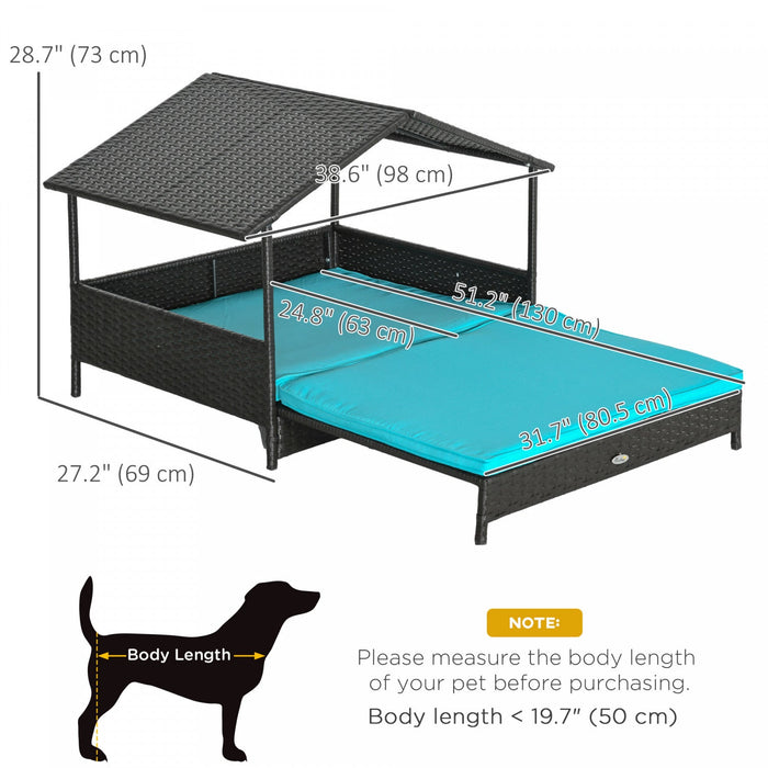 Pawhut Elevated Rattan Dog House Outdoor With Canopy, Extendable Wicker Dog Bed With Water-resistant