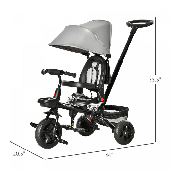 Qaba Baby Tricycle 4 In 1 Trike W/ Reversible Angle Adjustable Seat Removable Handle Canopy Handrail