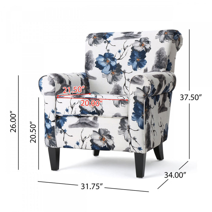 Pansy Floral Fabric Upholstered Accent Chair With Flared Arms And Wooden Legs,flower 