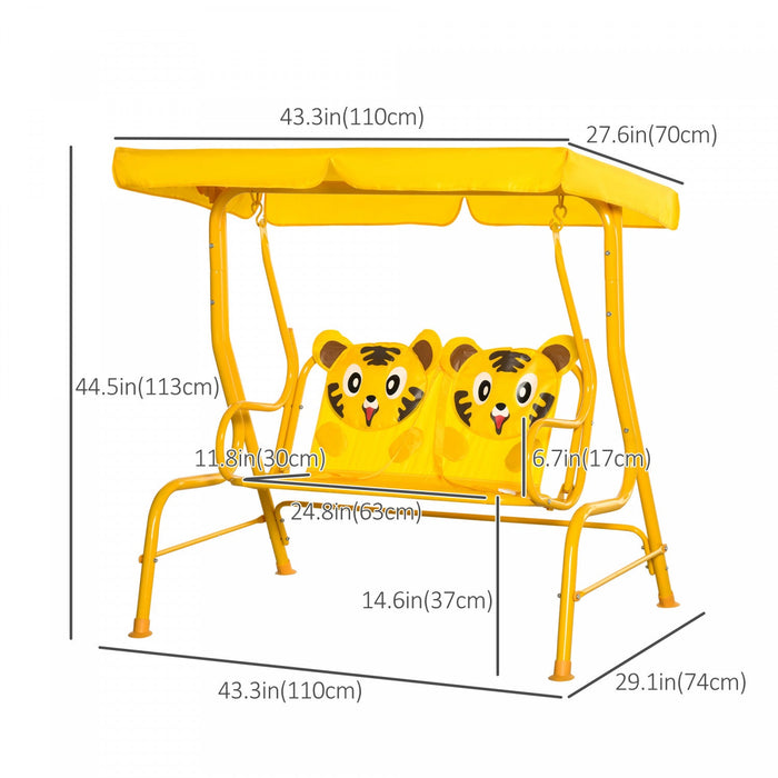 Outsunny 2-seat Kids Porch Swing Chair, Children Outdoor Patio Furniture Lounge Chair For Garden, Wi