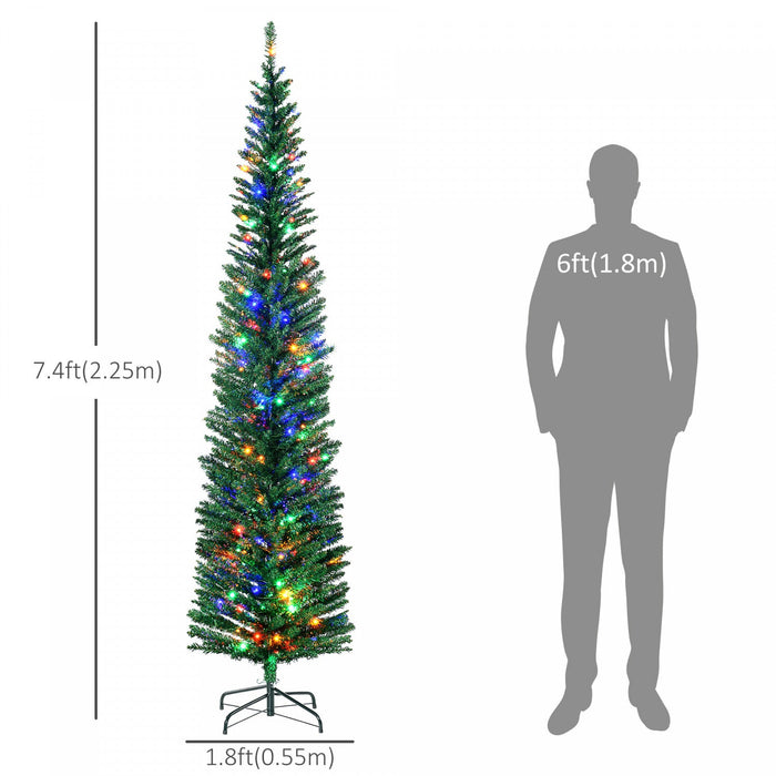 Homcom 7.5' Pencil Artificial Christmas Tree With Colourful Led Lights