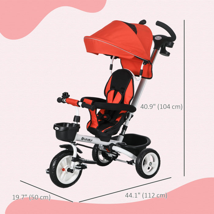 Qaba Toddler Tricycle, 6 In 1 Stroller Bike With Parent Push Handle, Canopy, Storage Baskets, Cuphol