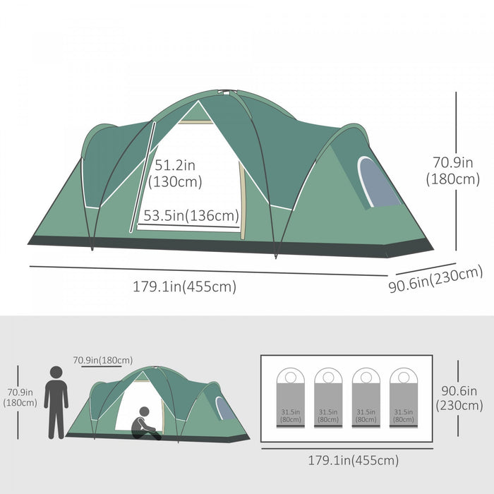 Outsunny 5-6 Person Outdoor Camping Tent, Family Tent W/ Light Hook, Green