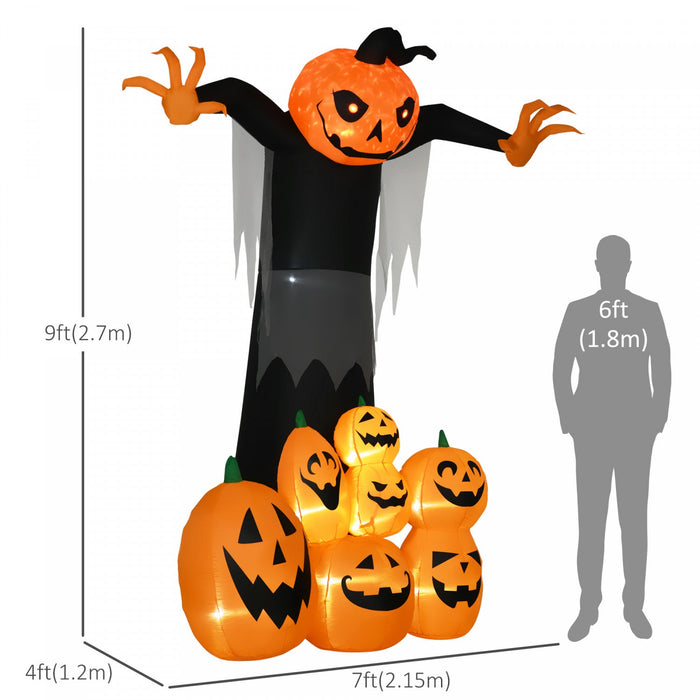 Homcom Giant 9ft Halloween Inflatables Pumpkin Ghost For Yard Garden Lawn