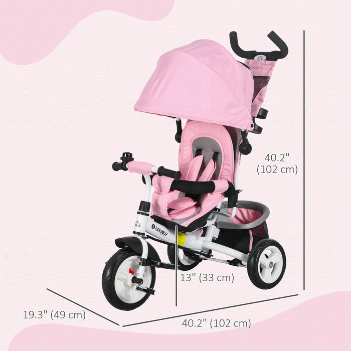 Qaba 6 In 1 Toddler Tricycle, Kids Trike With Foldable Canopy, Removable Parent-push Handle And Cove