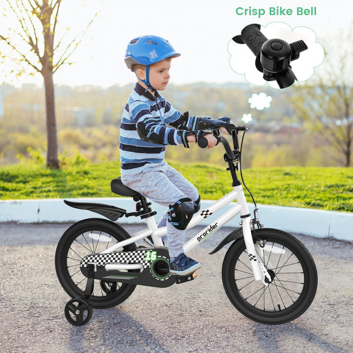 Costway 16" Kid's Bike With Removable Training Wheels & Basket For 4-7 Years Old White