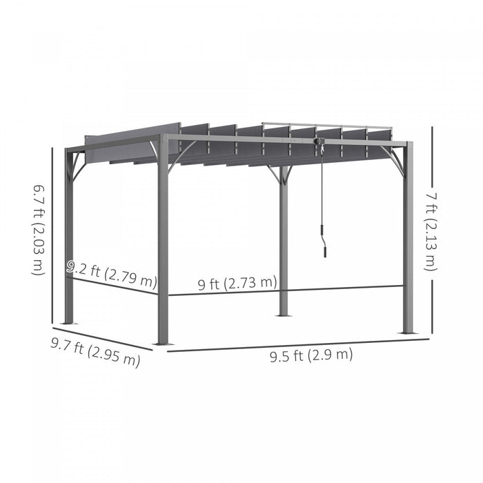 Outsunny 9.5' X 9.7' Outdoor Pergola With Retractable Roof, Aluminium Louvered Pergola Canopy, Patio