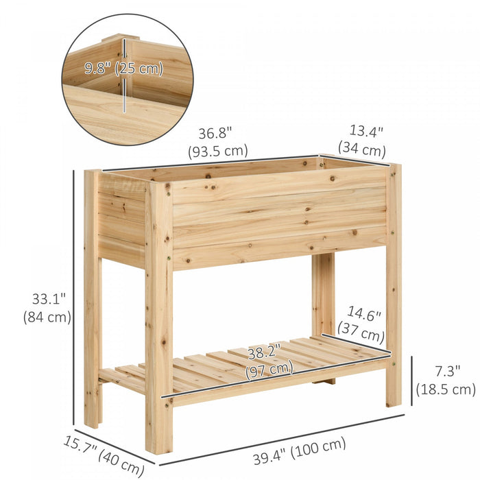 Outsunny Wooden Raised Garden Bed Planter W/storage Shelf, Natural Wood
