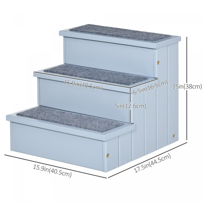 Pawhut Pet Steps 3-step Dog Stairs For Small Dogs Cats And Wooden Ramp With Storage Box Carpet Tread