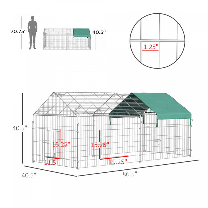 Pawhut 86.5\" X 40.5\" Metal Chicken Coop With Water-resistant Cover, Outdoor Bunny Pen, Small Animal 