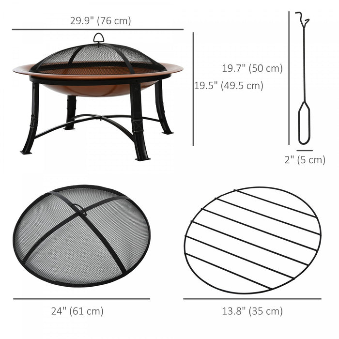Outsunny 30" Outdoor Fire Pit, Potable Fire Pit W/ Lid, Bronze