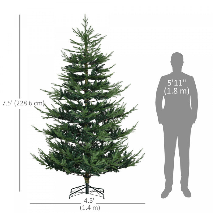 HOMCOM 7.5' Artificial Christmas Tree with Hinge Design Green