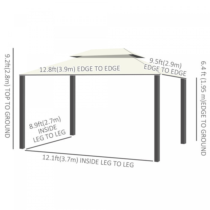 Outsunny 13' X 10' Outdoor Patio Gazebo Canopy With 2-tier Polyester Roof, Vented Mesh Sidewall & St
