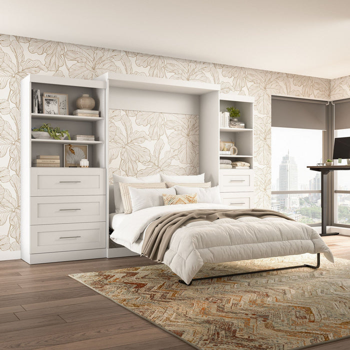 Bestar Pur Queen Murphy Bed and Two Shelving Units with Drawers 126-Inch Wall Bed