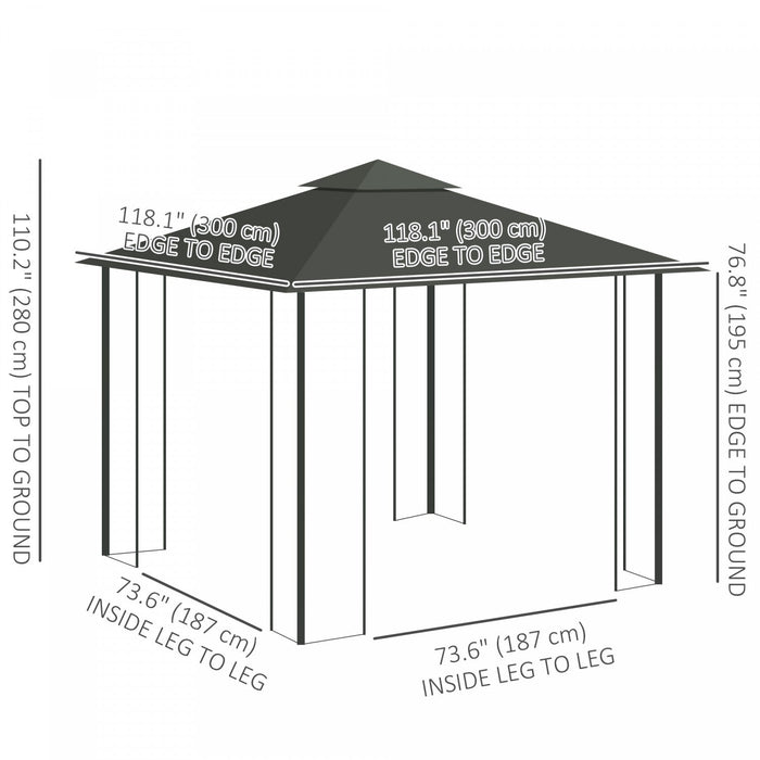 Outsunny 10'x10' Gazebo Canopy Outdoor Patio Sun Shelter Uv Protect W/ 2-tier Polyester Roof Curtain