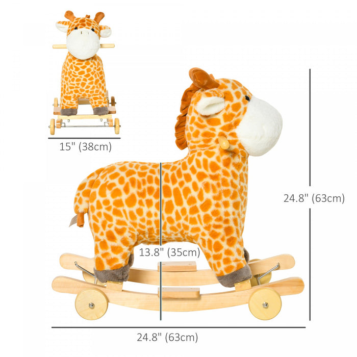 Qaba 2-in-1 Rocking Horse Kids Plush Ride-on Gliding Giraffe-shaped Plush Toy Rocker With Realistic 