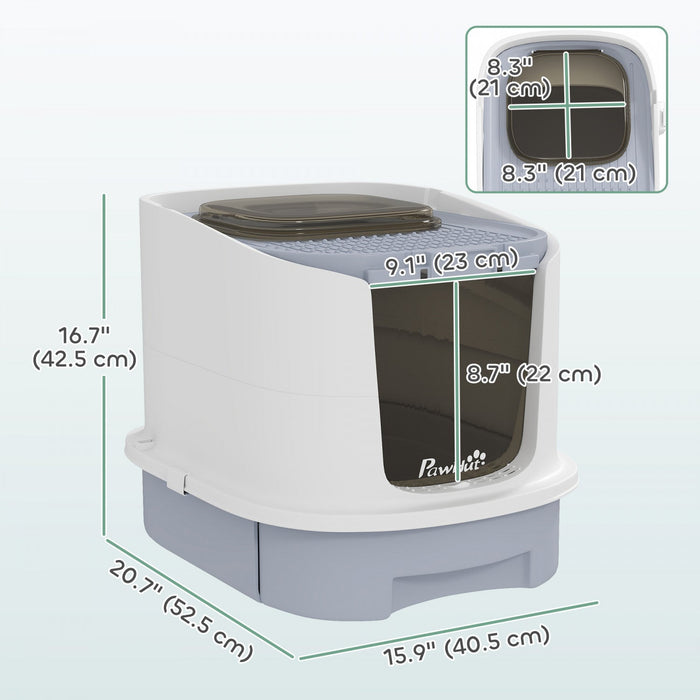 Pawhut Cat Litter Box With Lid, Enclosed Kitty Litter Pen With Scoop, Top Entry, Deodorization Bags,