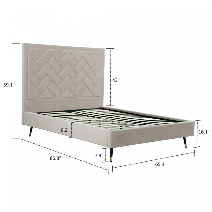 Crosby Modern Upholstered Velvet Queen Bed in Greige 