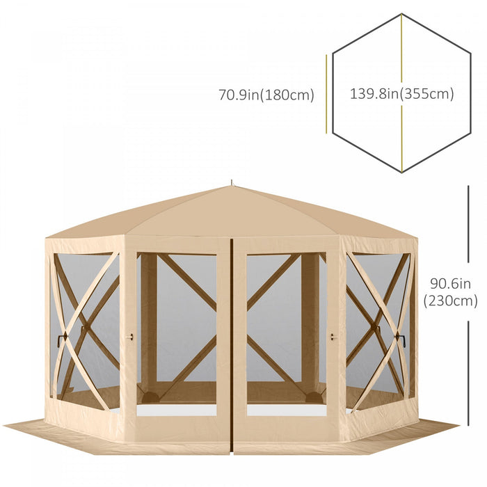 Outsunny 12' X 12' Hexagon Automatic Pop Up Screen Tents Camping Shelter Picnic Canopy Outdoor Sun S