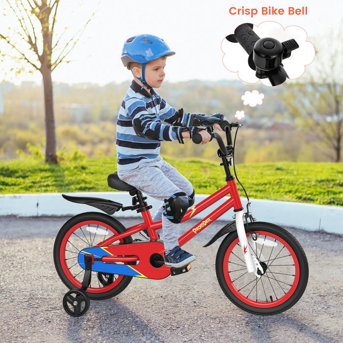 Costway 16" Kid's Bike With Removable Training Wheels & Basket For 4-7 Years Old Red