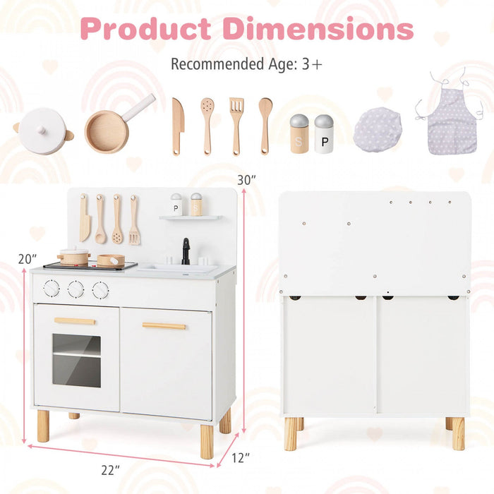 Costway Kids Kitchen Playset With Light Up Stove & Cooking Sounds Oven Sink Faucet White