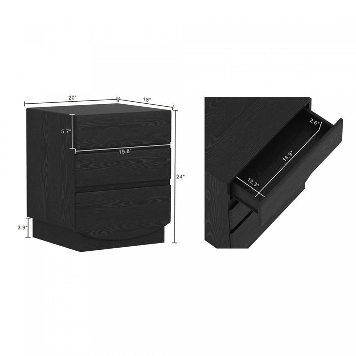 Ardea Contemporary 20\" Nightstand in Black (3-Drawer) 