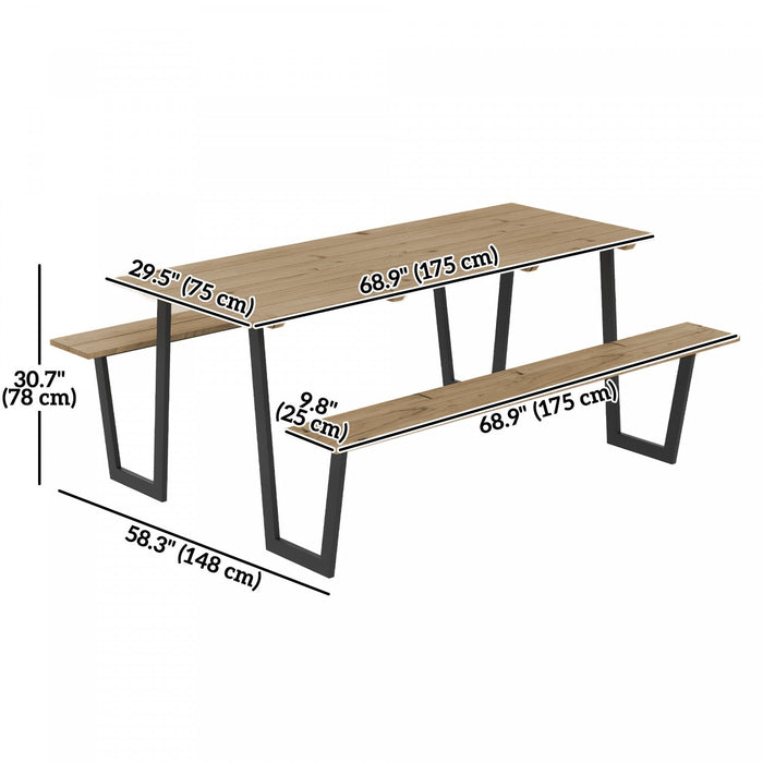 Outsunny 5.7 Ft Outdoor Picnic Table Bench Set With 2" Umbrella Hole, Brown