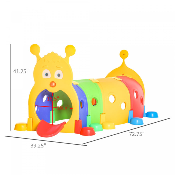Qaba Caterpillar Play Tunnels, Kids Tunnel For Toddlers To Crawl Through Climbing Toy Indoor & Outdo