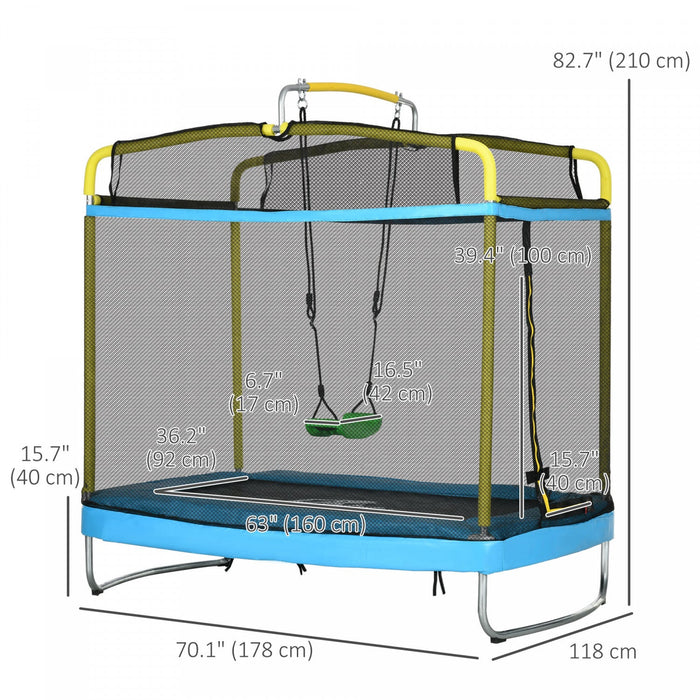 Qaba 6.9ft Trampoline For Kids, 3 In 1 Mini Trampoline With Safety Net, Gymnastics Bar, Swing, Toddl