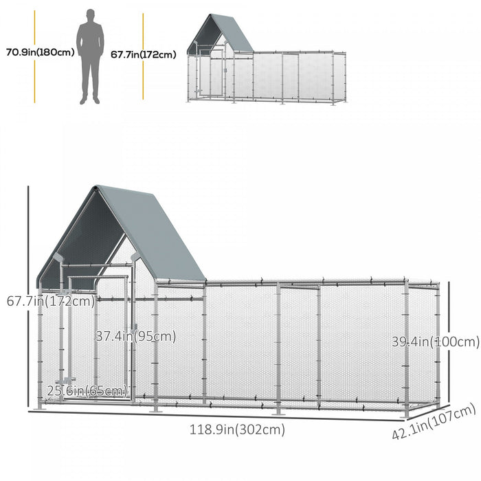 Pawhut Walk In Chicken Run, Large Galvanized Chicken Coop, Hen Poultry House Cage, Rabbit Hutch Meta