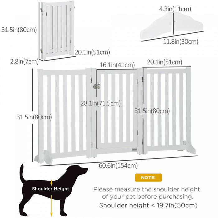 Pawhut Foldable Dog Gate With Door, 3 Panels Freestanding Pet Gate With Support Feet Indoor Playpen 