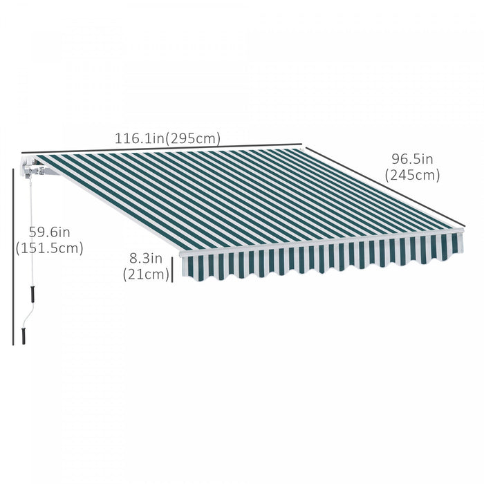 Outsunny 10' X 8' Manual Retractable Awning Shelter W/ Crank, Green Stripe