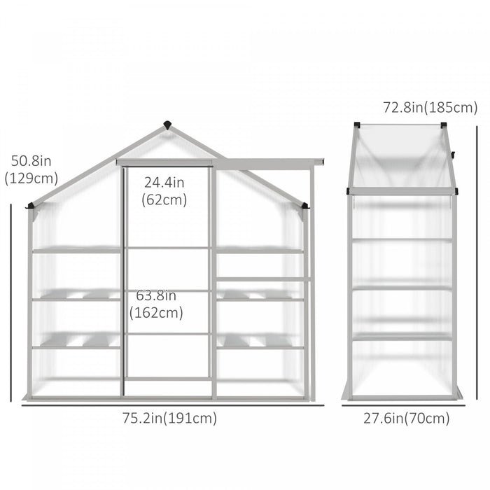 Outsunny 6.3' X 2.3' X 6.1' Outdoor Walk-in Greenhouse With 3-tier Shelves, Garden Polycarbonate Gre