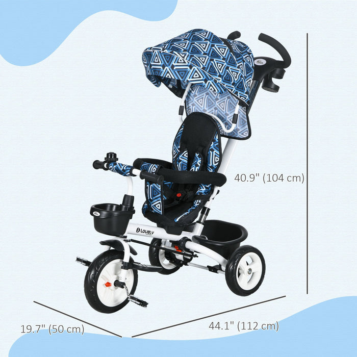 Qaba Toddler Tricycle, 6 In 1 Stroller Bike With Parent Push Handle, Canopy, Storage Baskets, Cuphol