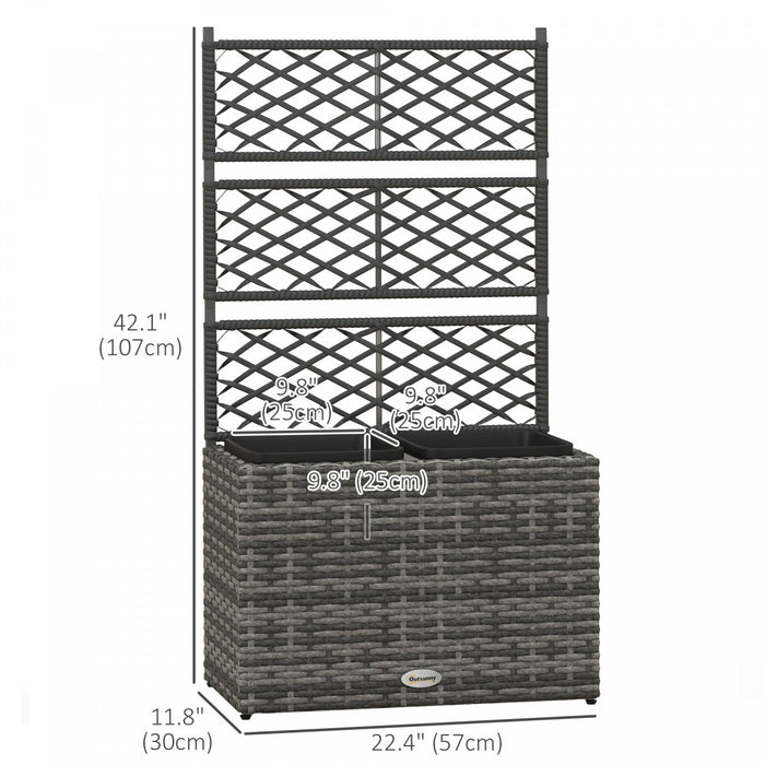 Outsunny 22l Raised Garden Box With Trellis, Pe Rattan Free Standing Flower Raised Garden Bed With T