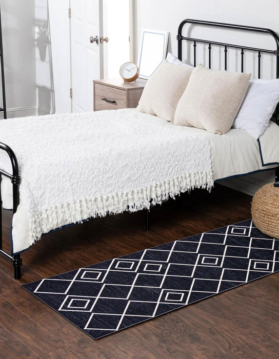 Kenza Blue Machine Washable Area Rug - 2'6\" x 8'0\"