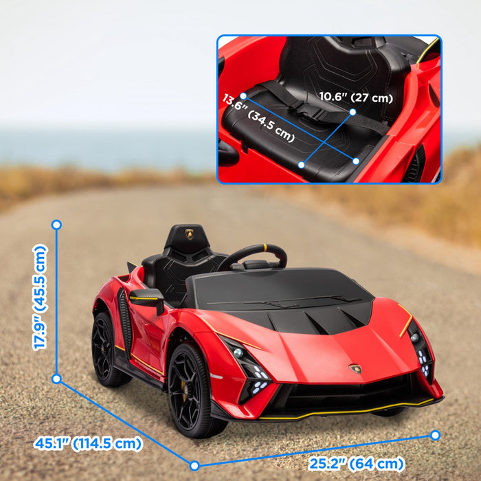 Qaba 12v Electric Car For Kids, Battery Powered Ride-On Lamborghini Autentica Licensed Kids Car With