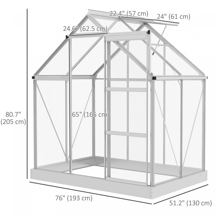 Outsunny 6' X 4' Polycarbonate Greenhouse, Walk-in Greenhouse With Sliding Door, Adjustable Window, 