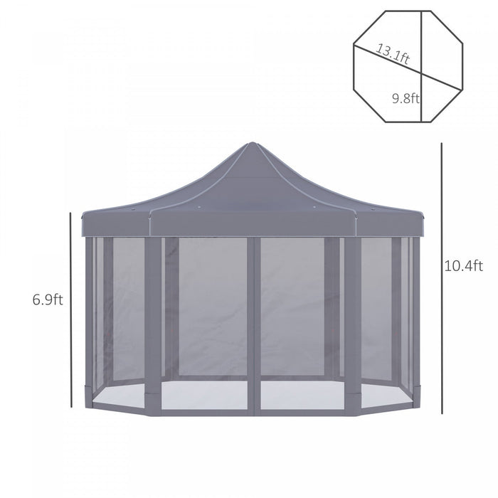 Outsunny 13' X 10' Pop Up Gazebo, Octagon Canopy Tent With Zippered Mesh Sidewalls, Weight Bags, Hei