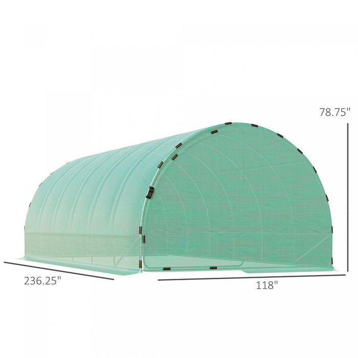 Outsunny 20' X 10' X 7' Tunnel Greenhouse Outdoor Walk-in Hot House With 2 Hinged Doors, Reinforced 
